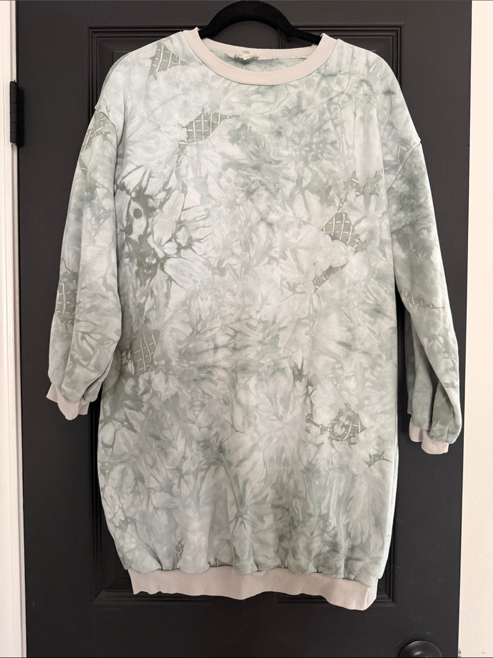 Relaxed Tie-Dye Mini Sweatshirt Dress in Sage Green